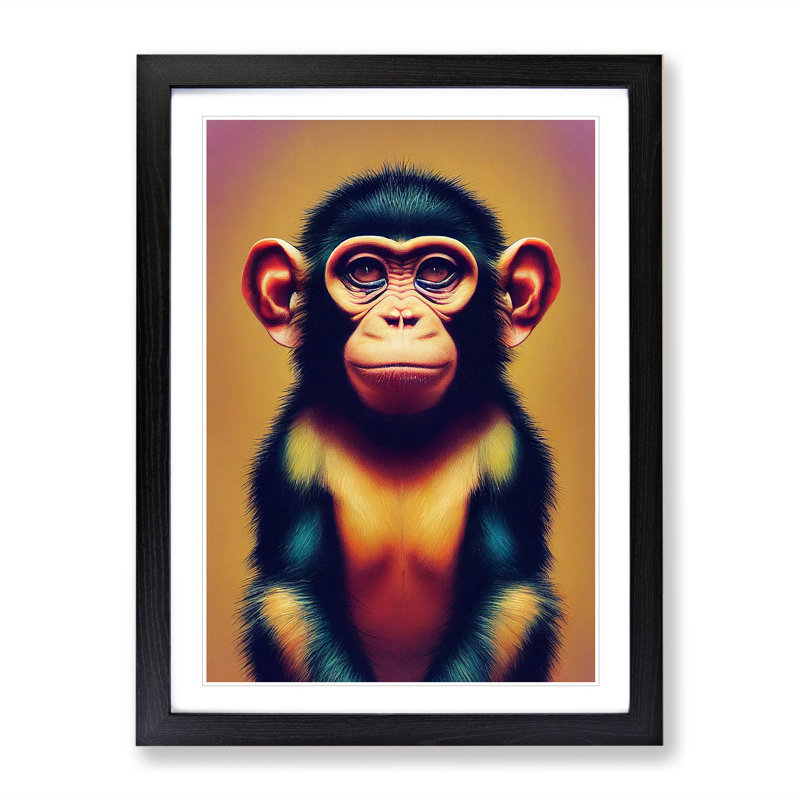 A Young Monkey No.2 - Single Picture Frame Print, 64cm H x 46cm W x 2cm D, Black