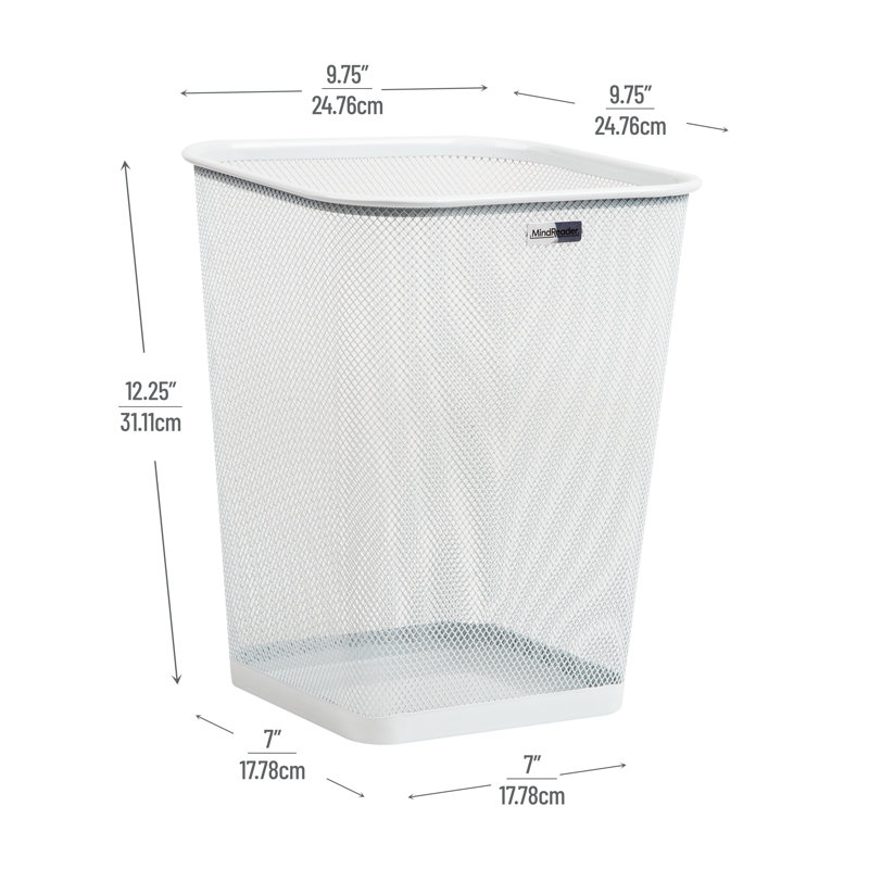 Mind Reader Mesh Trash Can, Waste Paper Basket, Square, Office, Metal Mesh, 9.75"L x 9.75"W x 12.25"H, Set of 2, Silver