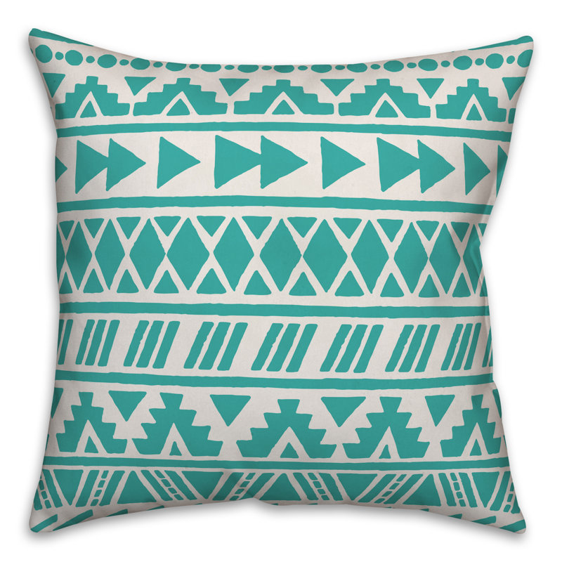  Coussin Tribal, 16 po x 1 po, Turquoise clair, Pas de bourre
