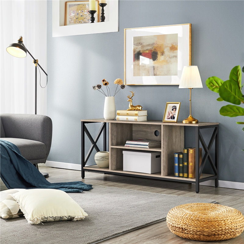 Meuble télé en bois manufacturé de 55 po pour téléviseur de 65 po ou moins, Gris