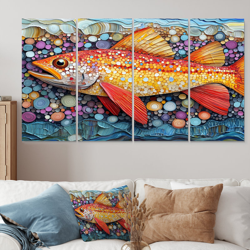 Red Red Char I - poisson, ensemble d'art mural, H 32 po x l 64 po