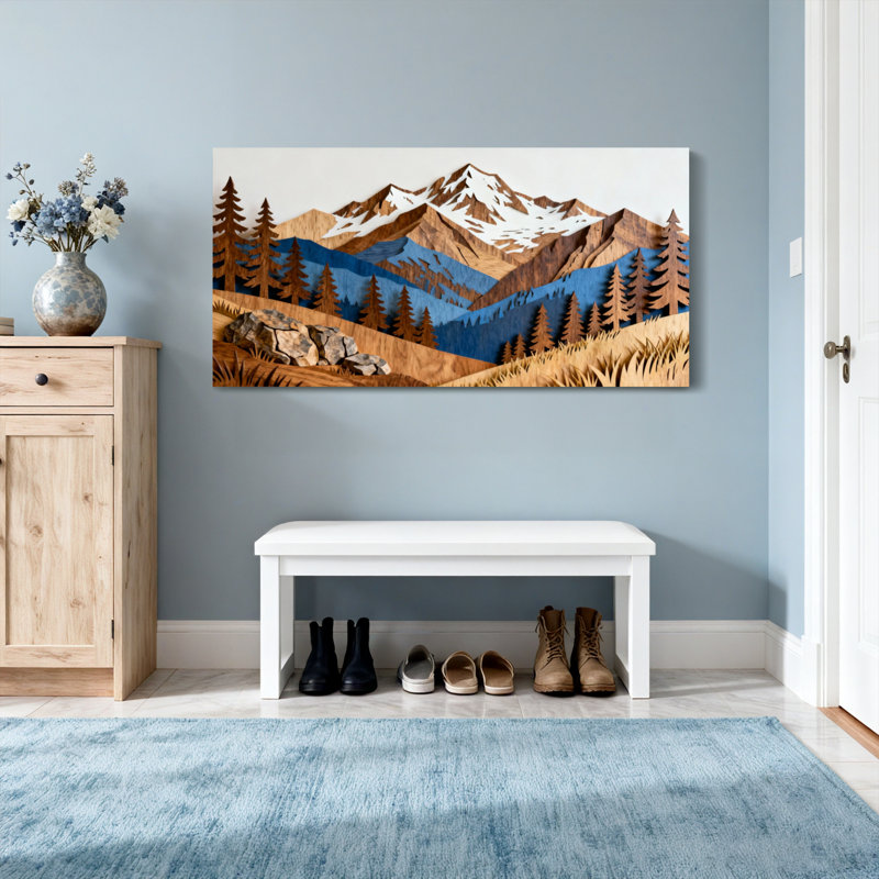 Paysage et nature Paysage de montagne avec arbres et neige, H 16 po x l 32 po