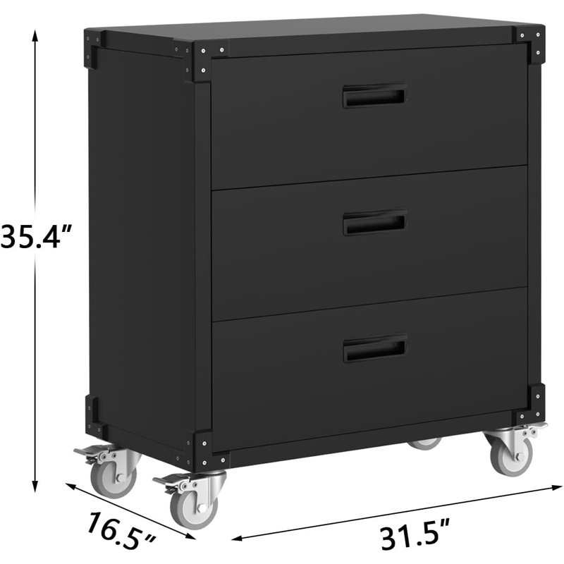 3-Drawer Rolling Tool Cabinet, with Wheels