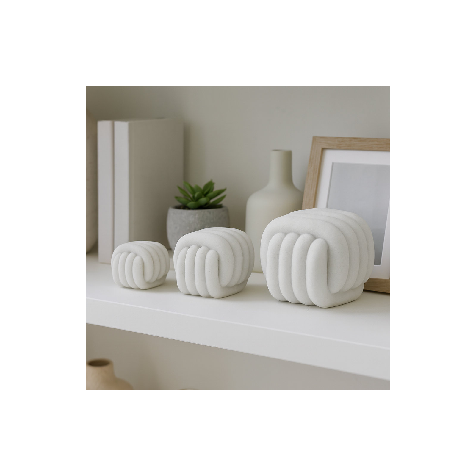 Neutral Modern 3 Piece Kimani Knotted Square Sculpture Set