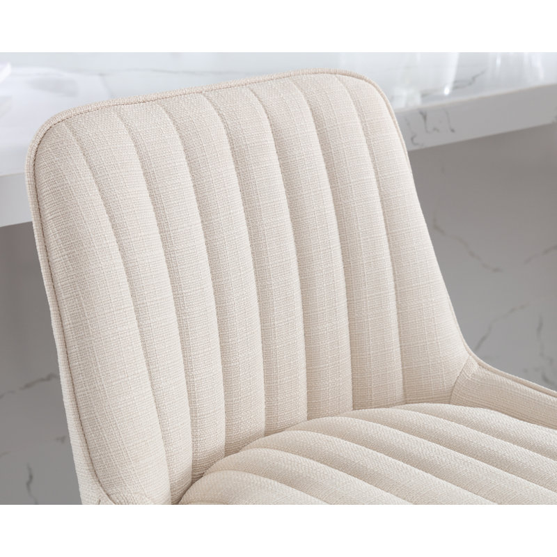 Beige Velvet Upholstered Counter Stools with Gold Metal Base, Set of 2