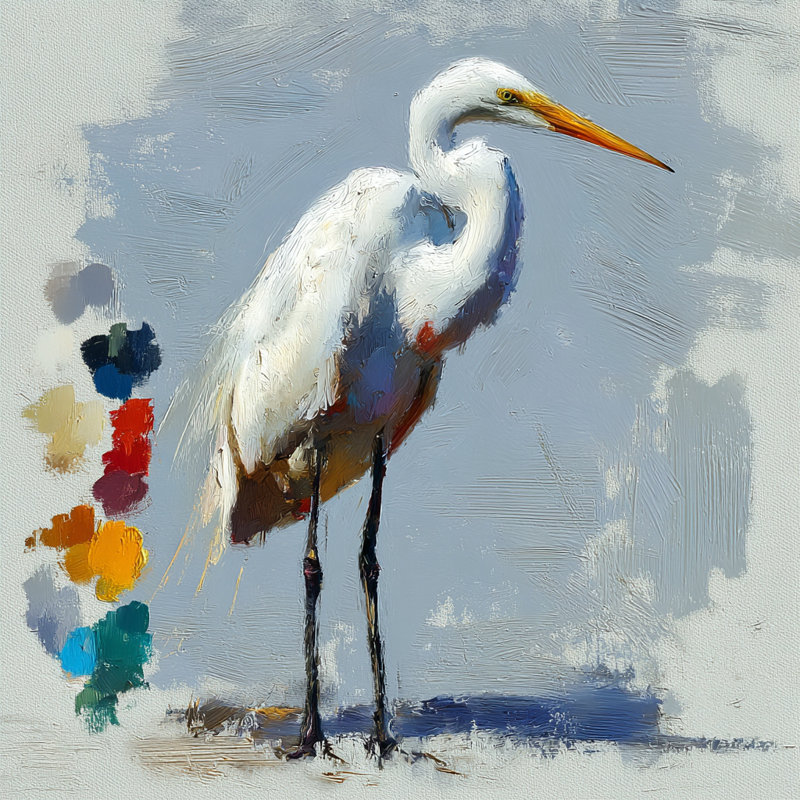 Palette Egret Study - Art mural sur toile tendue, H 40 po x l 40 po