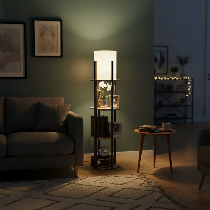 Lampe sur pied colonne 53 po Zaynah, Naturel/noir