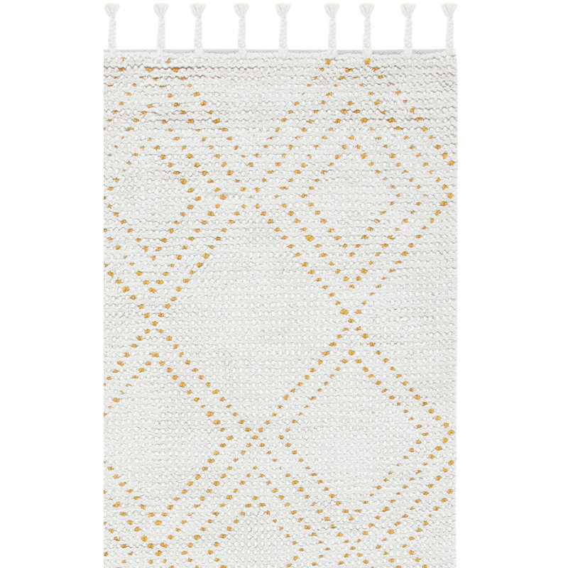 Casablanca Hand Loomed Wool/Cotton Geometric Rug in Beige, Runner 2'3" x 8'