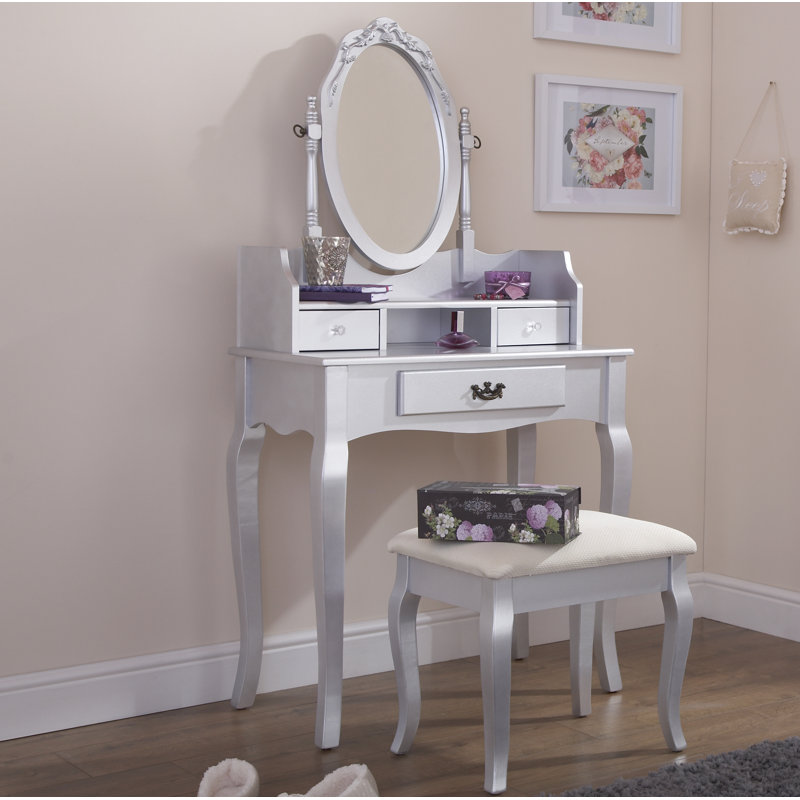 Arnold Dressing Table with Mirror, Silver