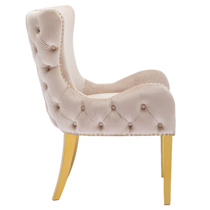 Chaise d'appoint en velours touffeté de 19,29 po de large Grierson, Velours beige, Or