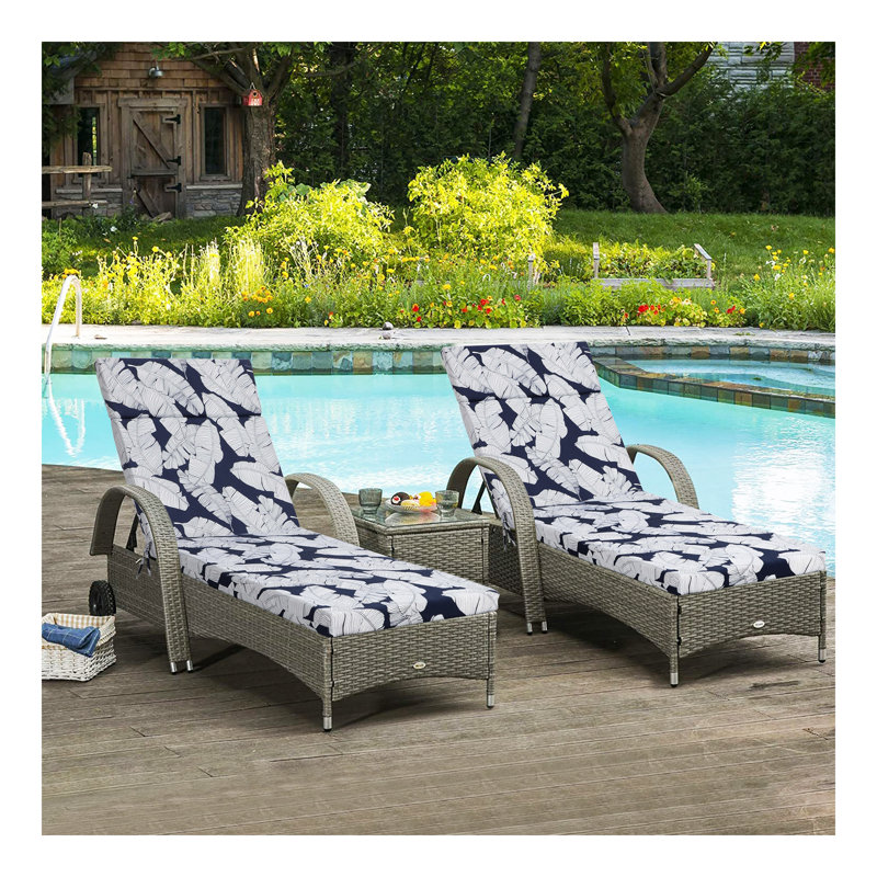 2 Pcs Set Indoor/Outdoor Chaise Lounge Chair Cushion Outdoor Furniture Cushion With Ties, Patio Seat Cushion For Lawn,Pool & Beach,75" X 22.8" X 2" (/Leaf)