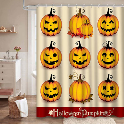 Halloween Pumpkins Pumpkin Jack Black Shower Curtain with 12 Hooks