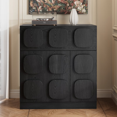 31.5"W X 34.3"H Modern Brown Wood Sideboard With Drawers And Cabinets