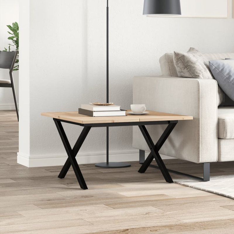 vidaXL Coffee Table X-Frame Solid Wood Pine and Steel, 40cm H x 60cm L x 60cm W