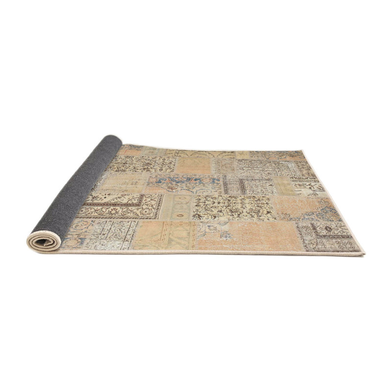 Tapis crème/brun/gris/zone contemporaine, Rond 5 pi
