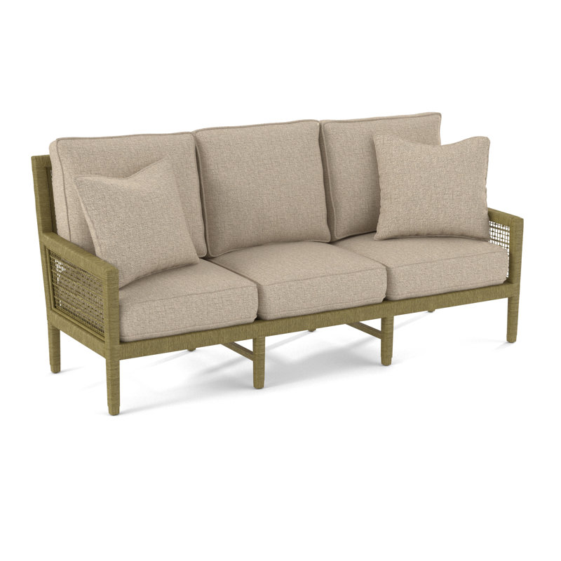 Pine Isle 76" Square Arm Sofa with Reversible Cushions, Tan Performance; 0863-74, Brass