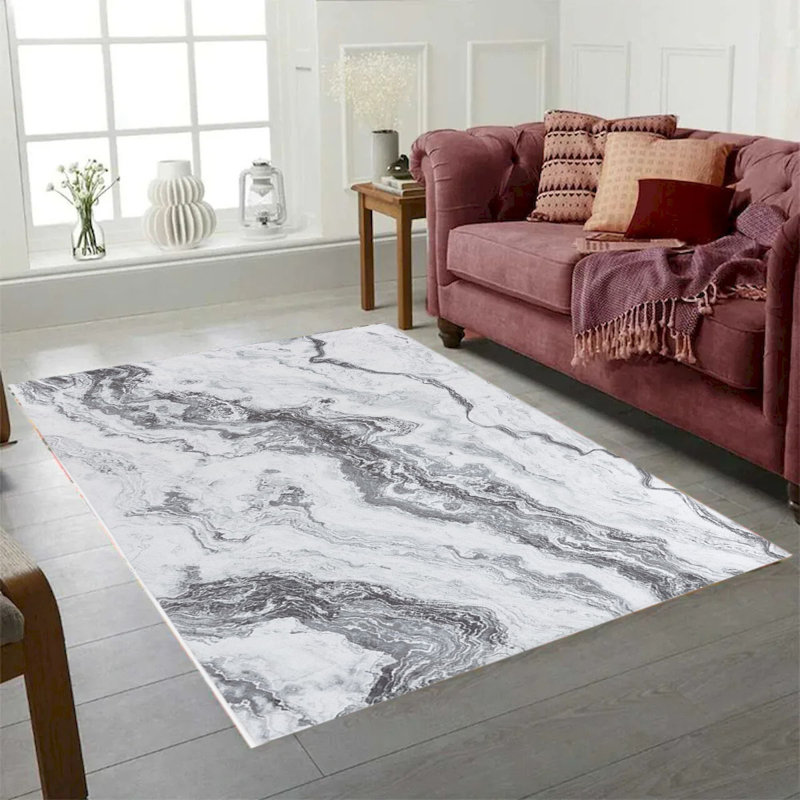 Sparx Waves Gray Washable Modern Rug, Rectangle 2'7" x 3'9"