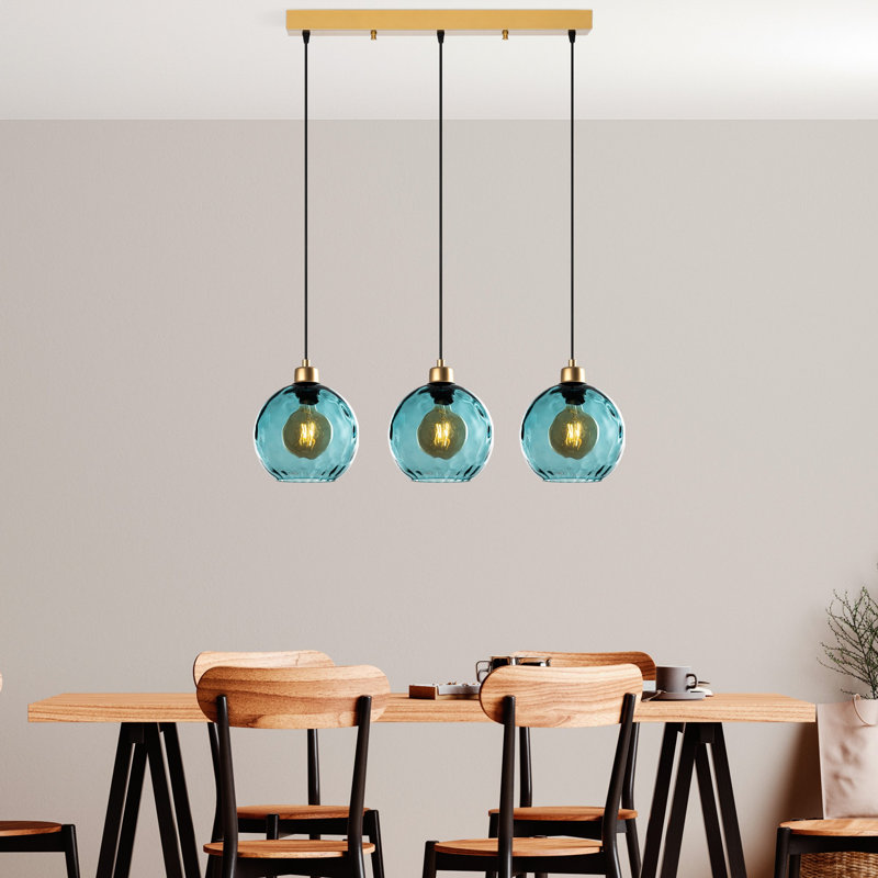 Lustre réglable élégant, structure en métal, finition bleue | 70 po x 20 po x 47,2 po | Plaque de base: 22,8 po x 2,4 po x 1,6 po | 3 x douilles E27 de 40 W maximum | Parfait pour la salle à manger ou l'espace de vie, design élégant et fonctionnel