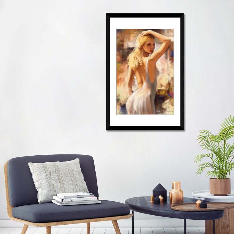 «Seduction I», reproduction sur toile, H 32 po x l 24 po x P 1 po, Papier beaux-arts encadré noir, Blanc