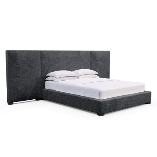 Upholstered Bed, Box Weave Linen Black Jack, Weathered, Twin