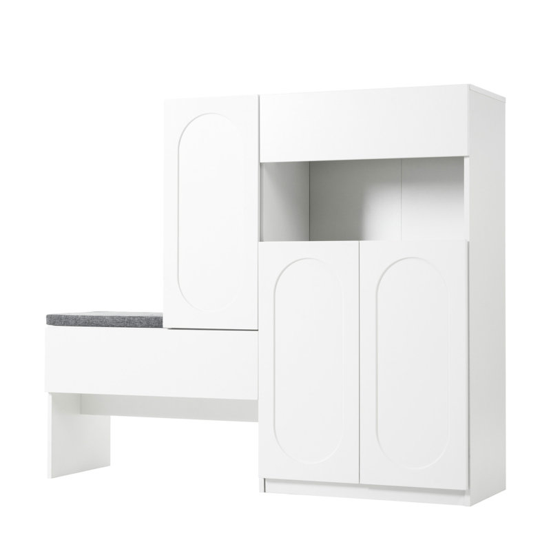 Banc à chaussures avec housse de coussin Modern 21 Modern - Cabinet élégant pour le salon, surface lisse blanche, Blanc
