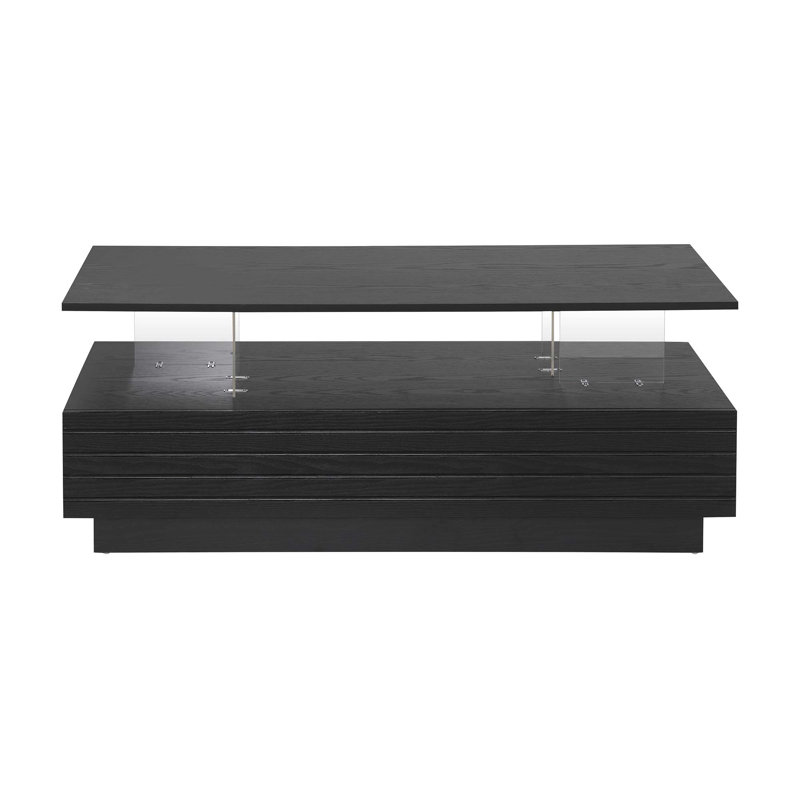 Table basse moderne à 2 tiroirs avec lumières DEL modernes, Noir