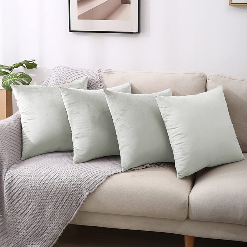 Square Luxury Velvet Throw Cushion Covers set of 4, White