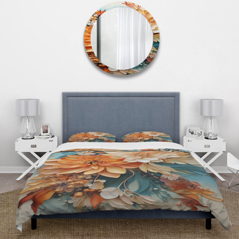 Ensemble de housse de couette orange / bleu sarcelle Botanical Whirlwind I Bedding