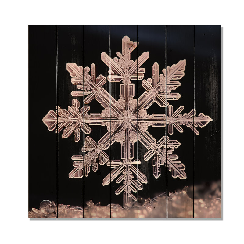 Cristal flocon de neige tranquillité I - paysage d'hiver sur bois, H 15 po x l 15 po