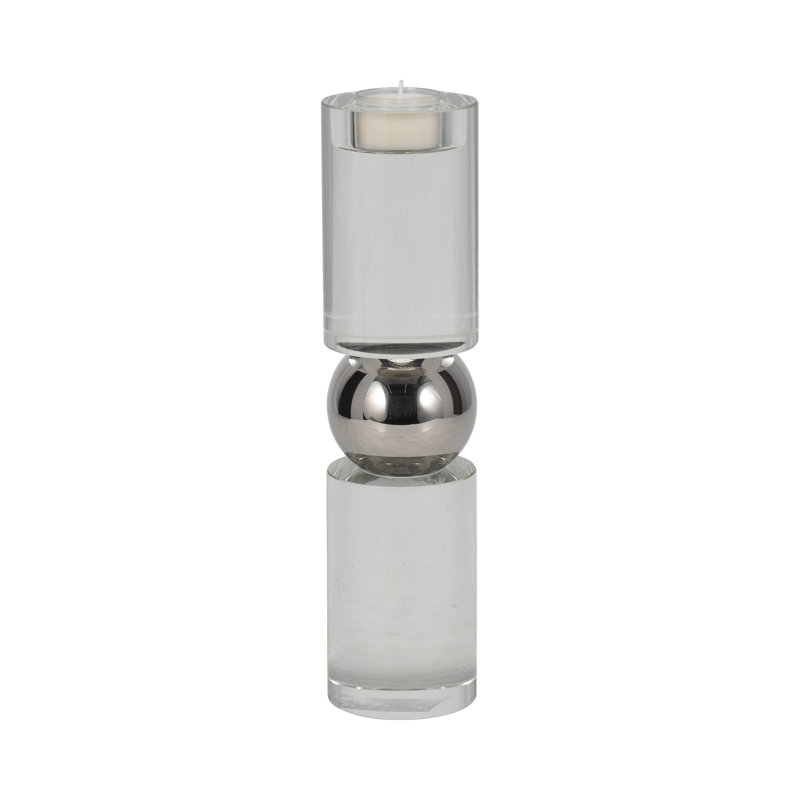 Porte-bougie cylindrique moderne en verre pour décoration de table - Porte-bougie sculptural décoratif pour entrée ou salon - Argent