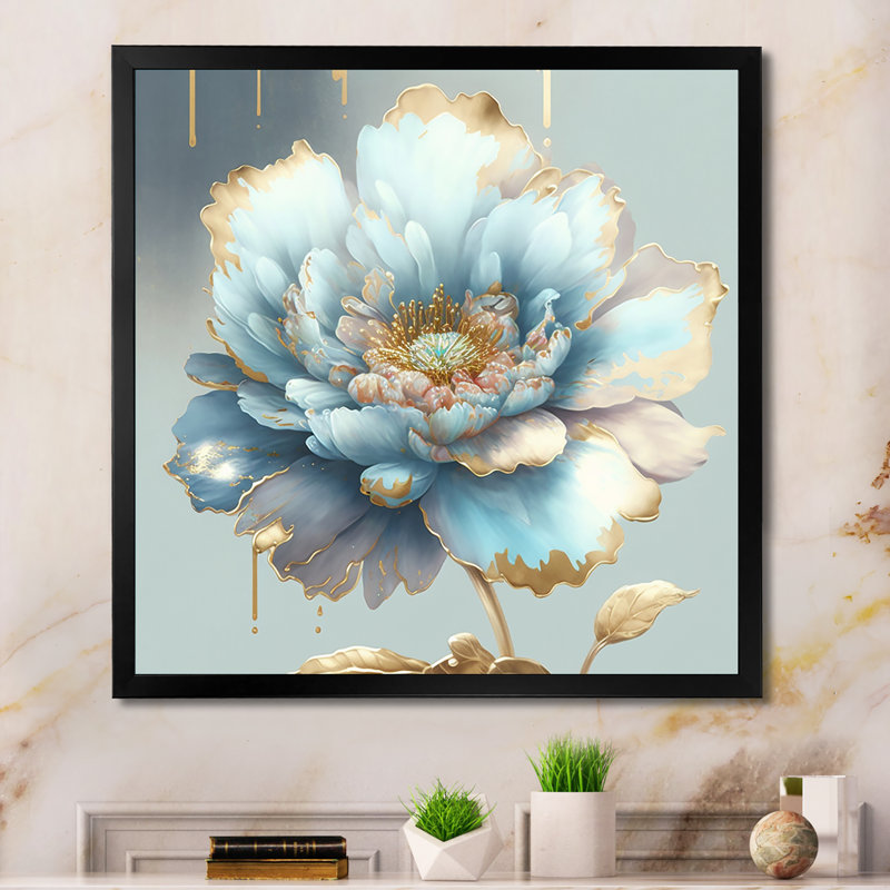 «Chic Blue Blooming Flower IV - Floral», reproduction sur toile encadrée, H 30 po x l 30 po x P 1 po