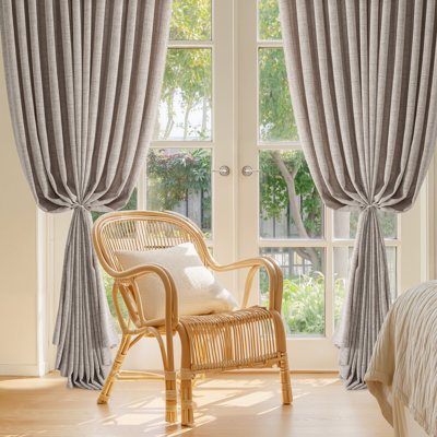  Pinch Pleated Linen Curtains, Semi Sheer Privacy Drapes, Thick Linen Farmhouse Lignt Filtering Back Tab with Hooks Window Panels for Living Room/Bedroom, 2 Panels