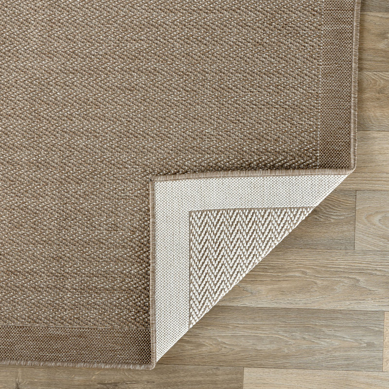 Contemporary Bordered Weather Resistant Reversible Indoor/Outdoor Area Rug, Runner 2' x 7'
