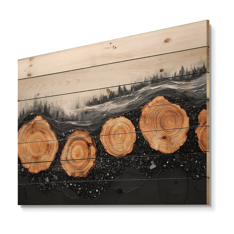 Onyx Dark Crystal Lake Into The Pine Forest II - Lake Wood Wall Decor - On Natural Pine Wood, 24" H x 32" W x 0.78" D