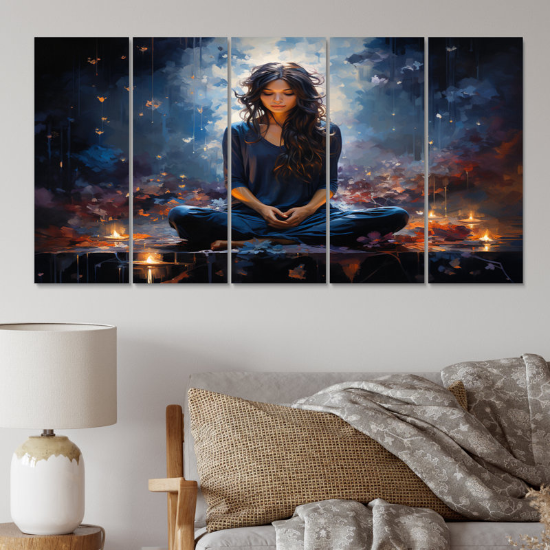 Yoga and the cosmos I - Impression sur toile de yoga - 5 panneaux égaux