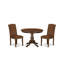 L'ensemble de table de salle à manger 3 pièces comprend une table de cuisine ronde avec piédestal et 2 chaises de salle à manger Parsons en similicuir brun, acajou-669113647-669113644-669113645