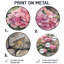 Hortensias dans un jardin de pierre - hydrangées, art mural rond en métal, impression traditionnelle en métal rose-308056154