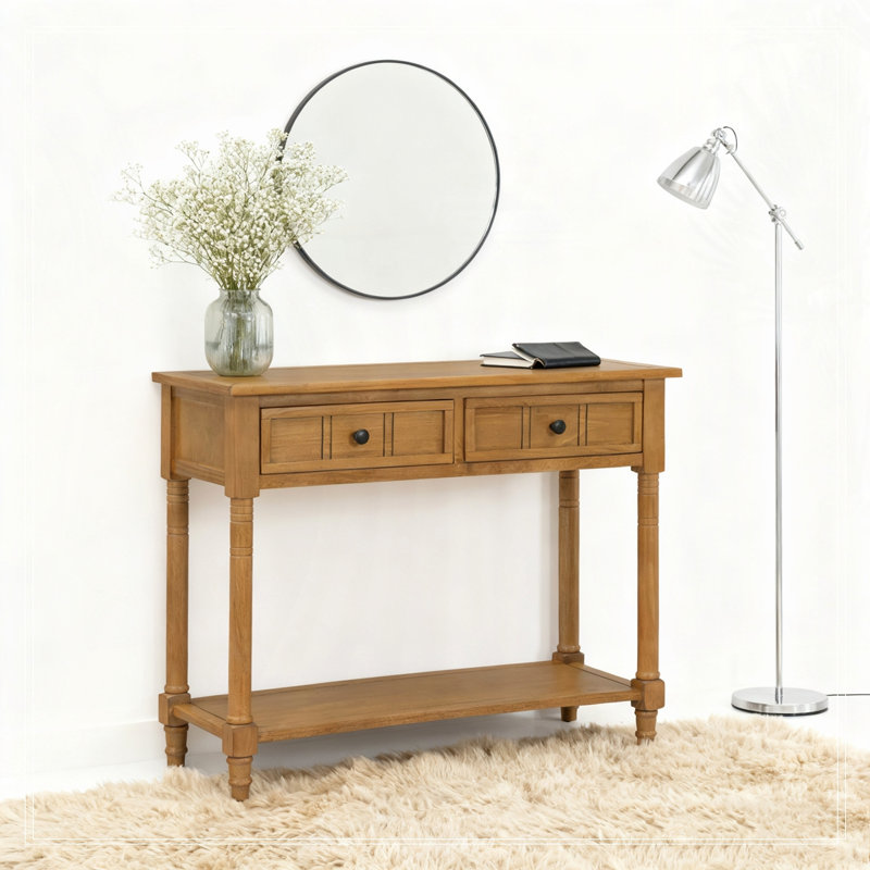 Console avec deux tiroirs et tablette inférieure, Naturel