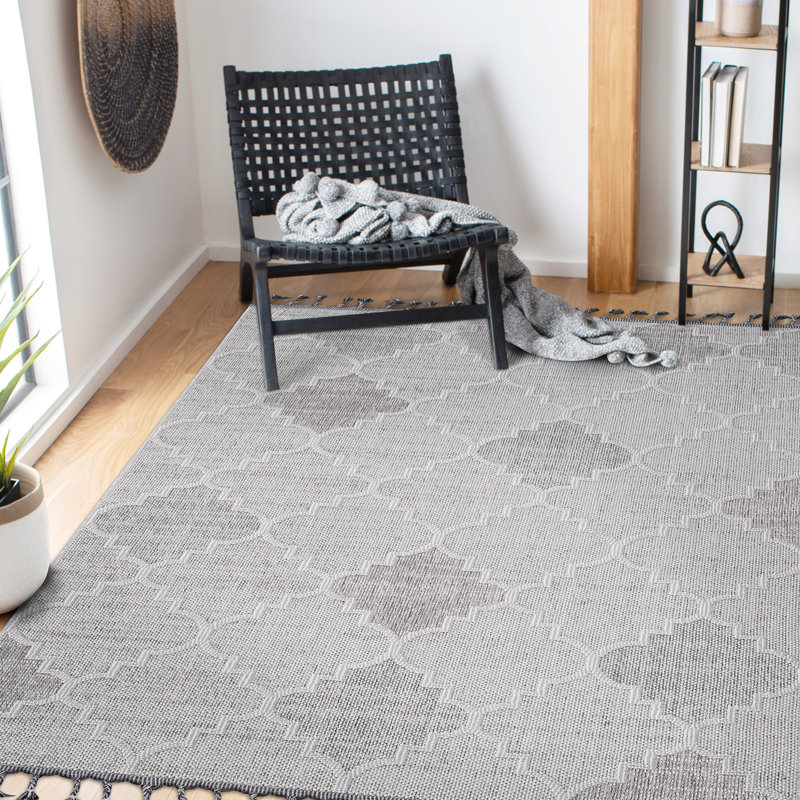 Tapis 4 x 6 blanc / gris tissé et tissé - ne tache pas, ne nécessite pas d'entretien