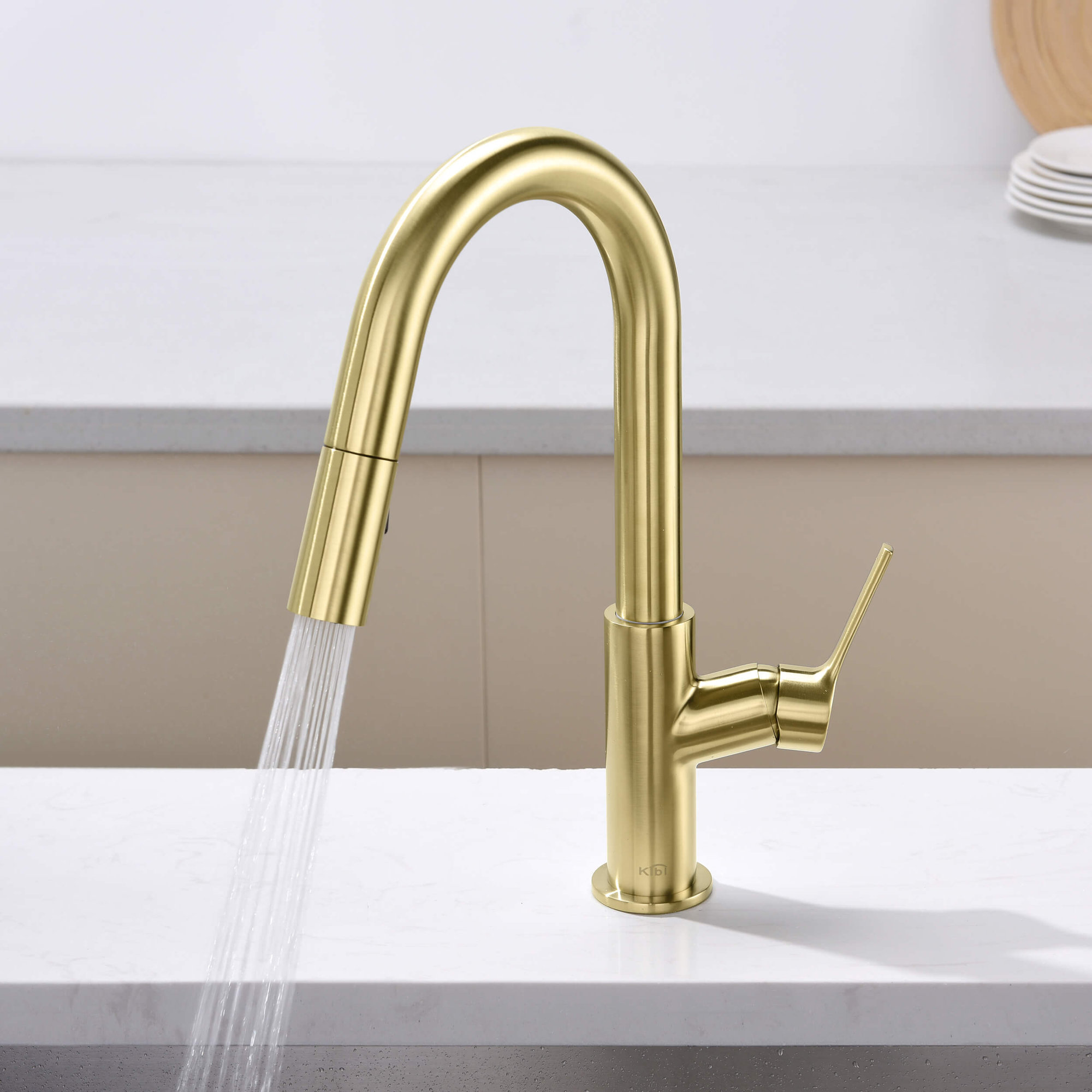 KIBI Fusion Pull Down Kitchen Faucet, Brushed Gold