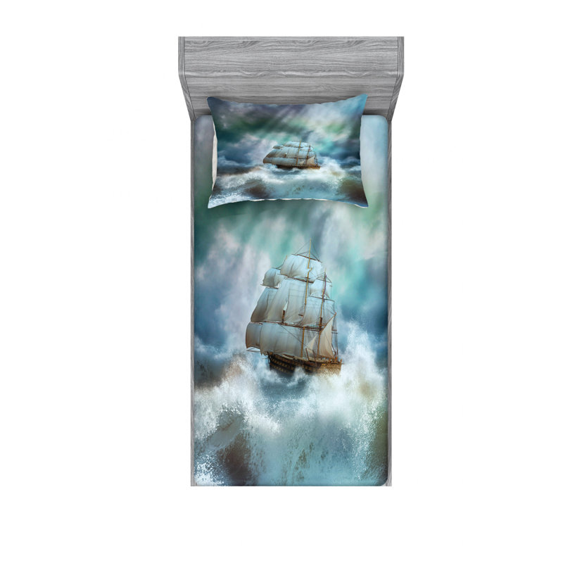Ensemble de draps Majestic Nautical Sealife, Ensemble de draps pour lit simple avec drap-housse
