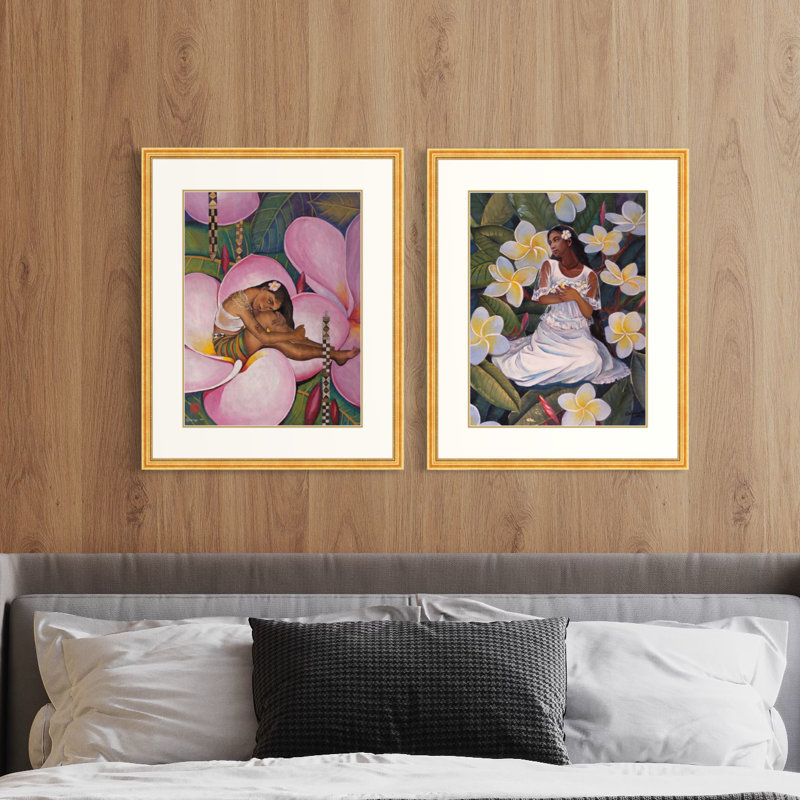 Floral Embrace Portraits Of Saipan Girls Print by Chen Xiaoping, 21.5" H x 35" W