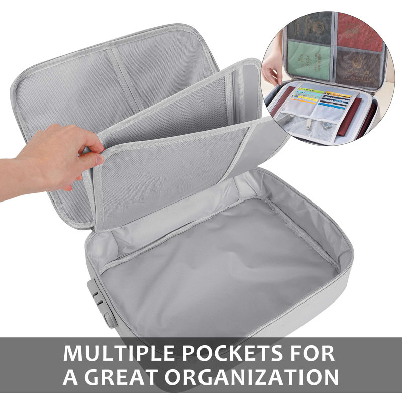 Fireproof Document Bag with Lock File Storage Organizer Bag Waterproof Safe Portable Pouch Bag, Black