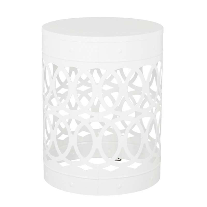 Outdoor Metal End Table S/2, Minimalist Modern Design, White Powder-Coated Iron, No Assembly Needed, 13.88W X 13.88D 17.62H & 12.00W 12.00D 16.00H Fashionable S/2 Tables, Iron Cut Frame, Required,