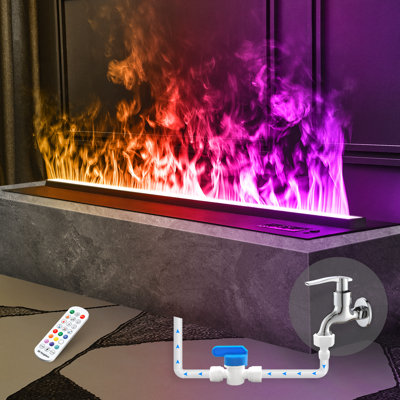 Electric Fireplace with Water Connection Direct,Fireplace with Multicolour Realistic Atomized Flame,with Remote Control Electric Steam Fireplace(Size:7.87x H8.27 in)