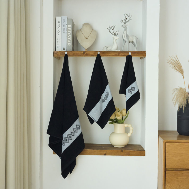 Ensemble de serviettes 100% coton ultra doux 3 pièces Hatchell Décoration, Noir
