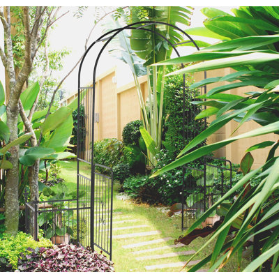 Garden Arch Gate with Lock - Black, Trellis Sides for Climbing, Planter Baskets