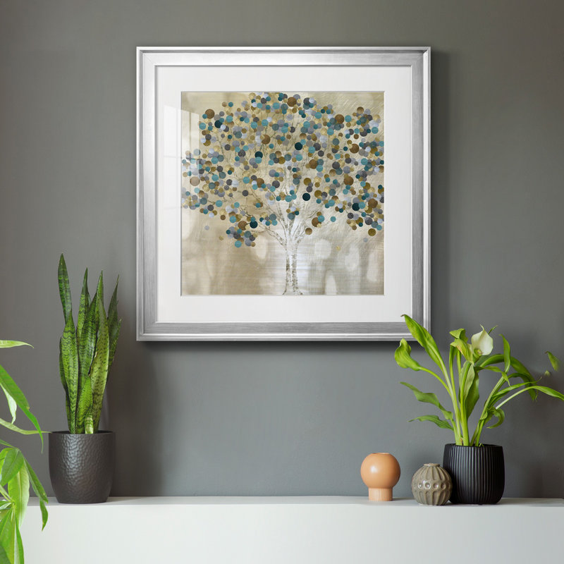 A Teal Tree - Reproduction d'art sur toile encadrée, H 17,5 po x l 17,5 po x P 1,5 po, Papier avec cadre argenté