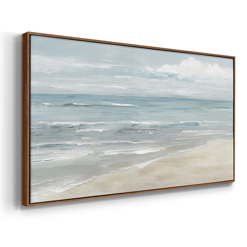 Soft Solace Beach- Framed Gallery Wrapped Canvas -Ready to Hang, 21" H x 41" W, Walnut