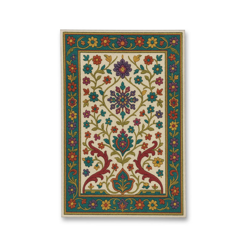 Tapis bleu tissé lavable rétro Mosso, 2 pi 6 po x 4 pi 11 po